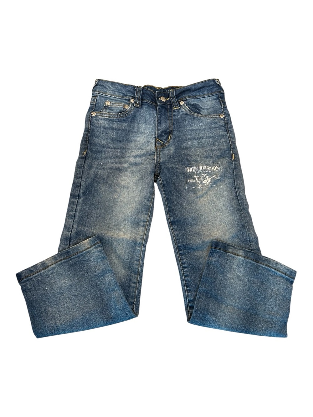 True Religion‎ Boys Distressed Medium Wash Straight Leg Jeans Graphic Leg Logo
